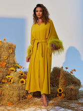 Ceridwen V Neck Feather Trimmed Split Maxi Dress